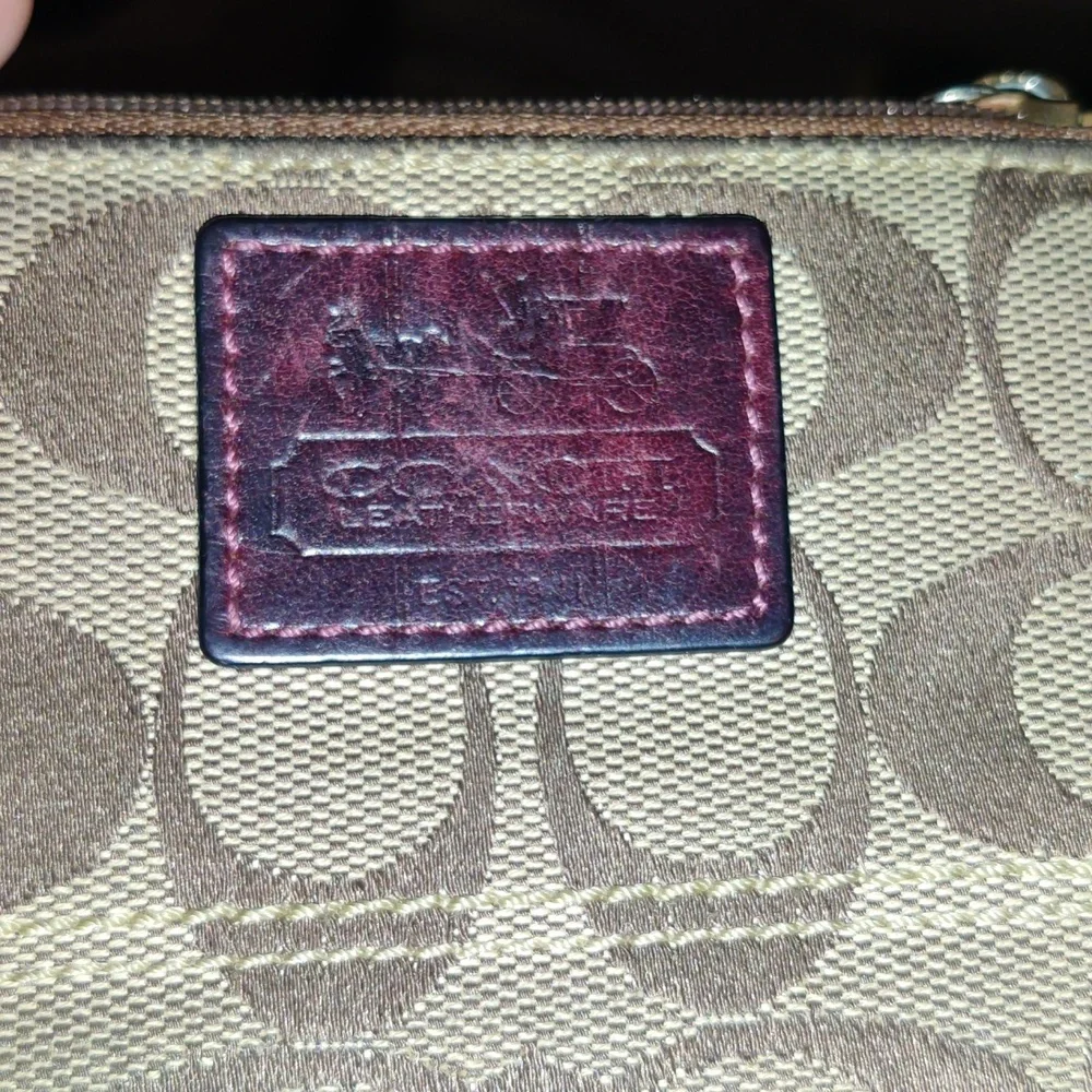 Coach Vintage Tan and Brown Signature Jacquard Card Holder Keychain Pouch